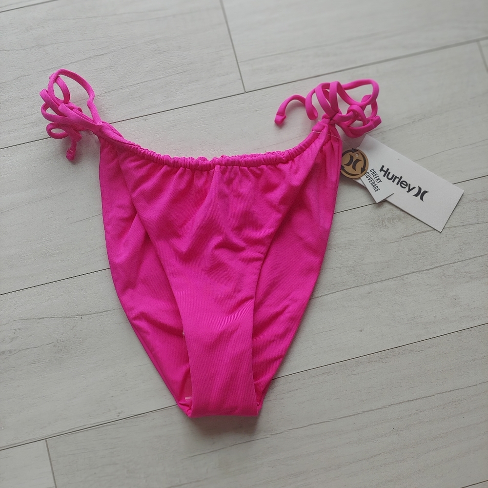 HURLEY NEW Hot Pink Slider Tie Cheeky Bikini Bottom